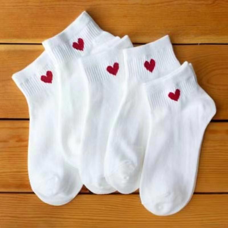 5 Pairs Women Heart-Shaped Pattern Low Top Socks Spring Summer Sweet Style Sweat Absorbing Breathable Comfortable Casual Sock