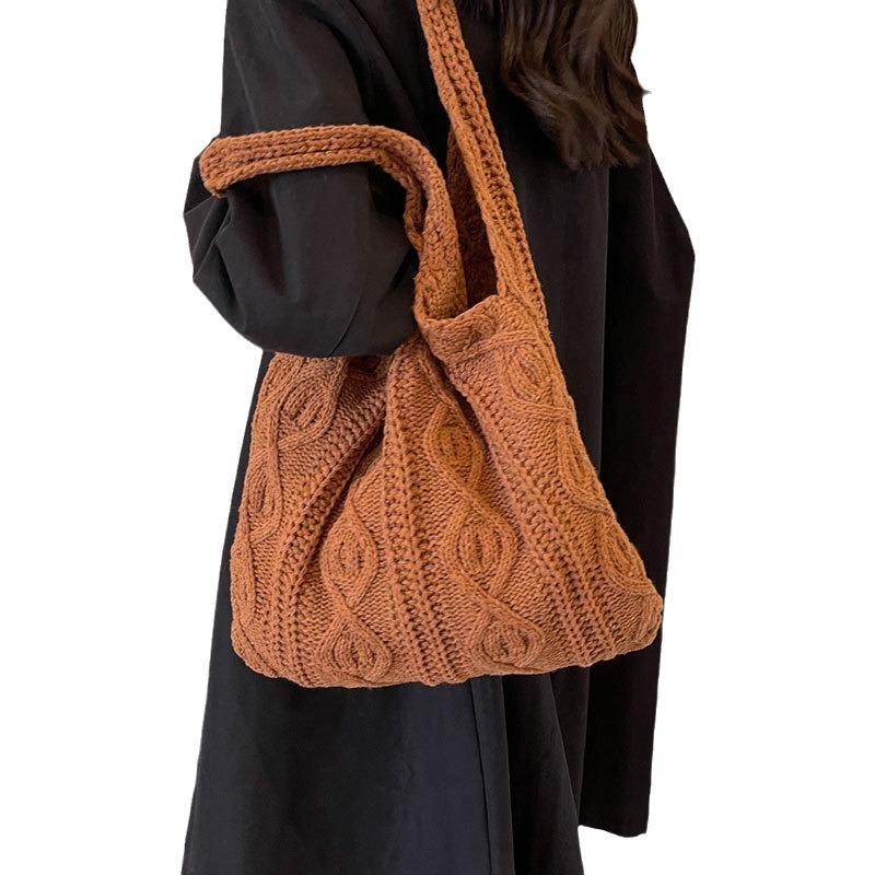 Lazy Wind Twist Knitted Wool Bag Women's 2025 New Retro Niche Shoulder Bag Simple Commuter Tote Bag