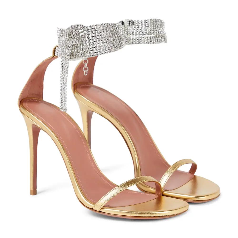 Fashion Summer Female Party Dress Pumps Shoes Fashion Brand Women Goldiator Sandals Shoes Sexy Ankle Strap Rhinestone High Heels Sandals