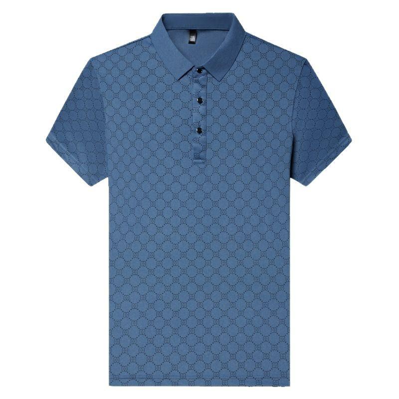 Ice Silk Short-Sleeved Polo Shirt Men'S High-End Trend Printed Thin Lapel Men'S T-Shirt Polo Shirt