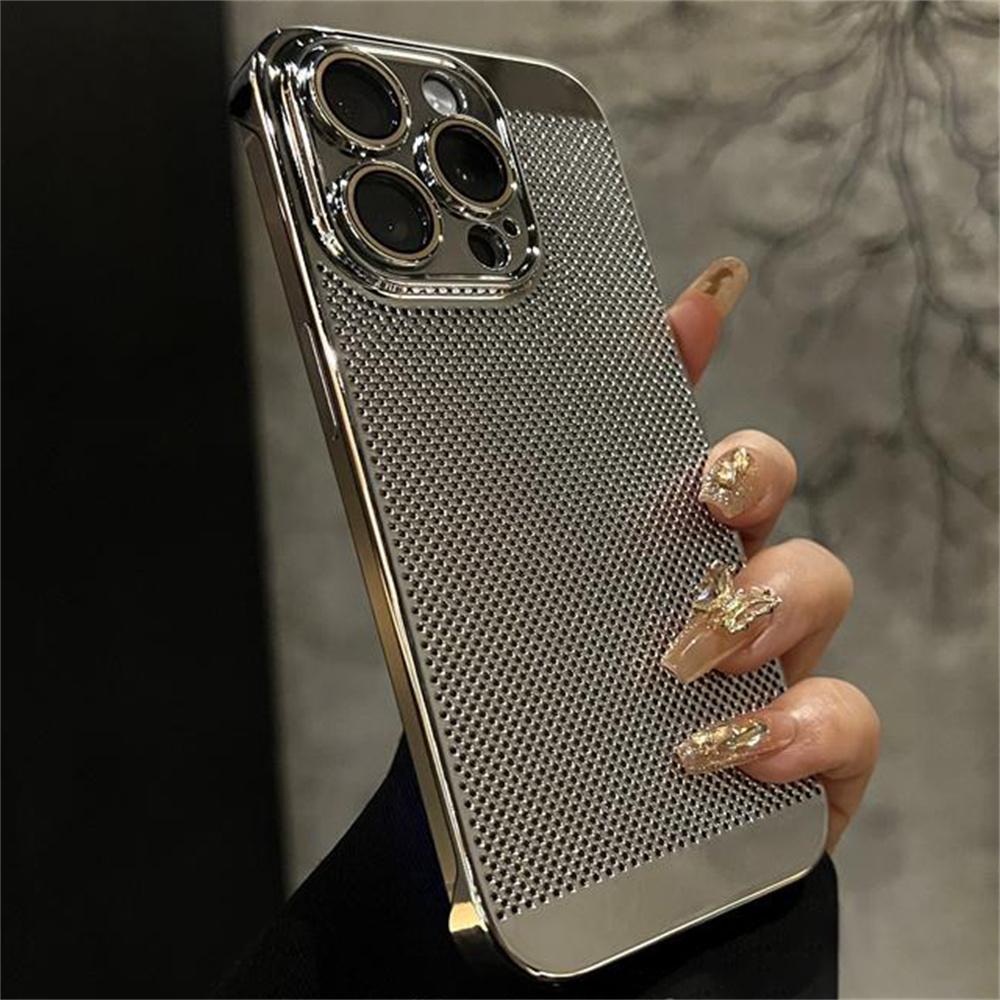 Luxury Frameless Plating Armor Cooling Case for iPhone 15 14 13 Pro Max Shockproof Camera Protection Slim Breathable Mesh Cover