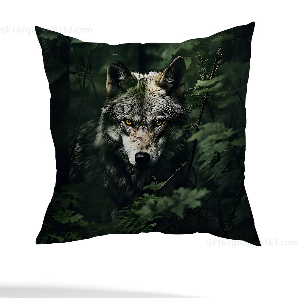 Wolf Pillow Case Square Double-Sided Printing Short Plush Sofa Cushion Cover Bedroom Bedside Pillow
