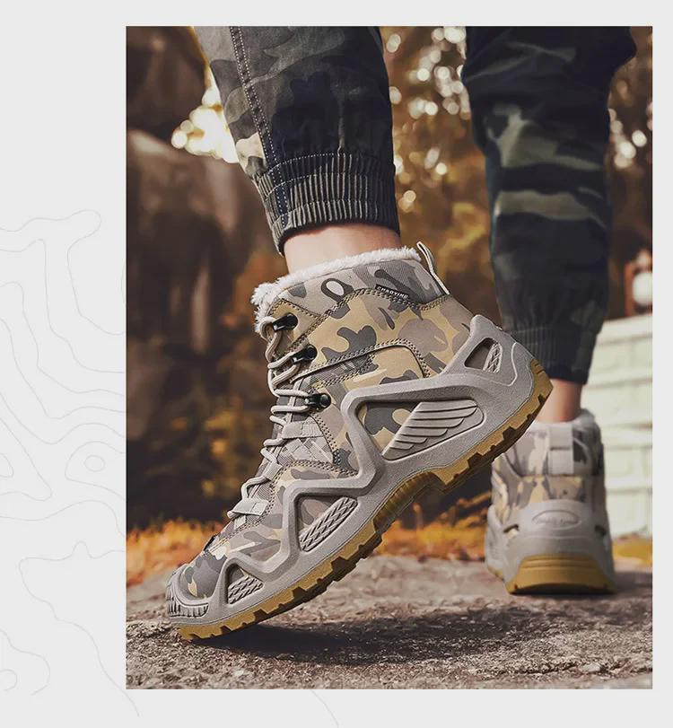 Men's Large Size Velvet-Lined High-Top Outdoor Hiking Boots - Autumn/Winter Casual Sports Shoes, Size 46