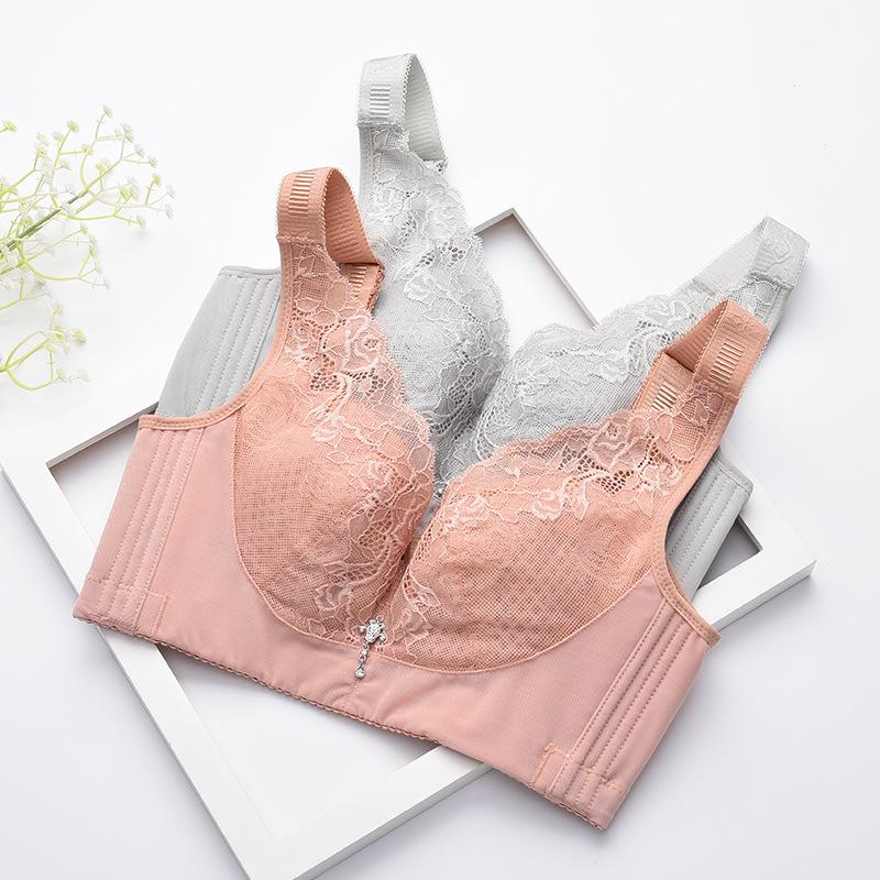 Lace Push Up Bra Women 32D Cup Plus Size Seamless Bralette Wire Free Sponge Free Thin Adjustable Bra with Wide Shoulder Strap