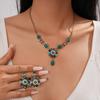 2-piece Set of Diamond-encrusted Round Flower Water Drop Stud Earrings Necklace, Court Style Environmentally Friendly Light Luxury Necklace