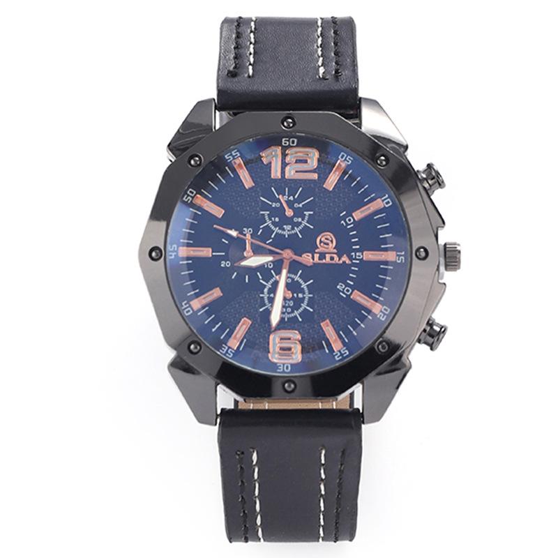 Men's Korean Style Casual Leather Strap Quartz Watch with Big Dial and Unique Design