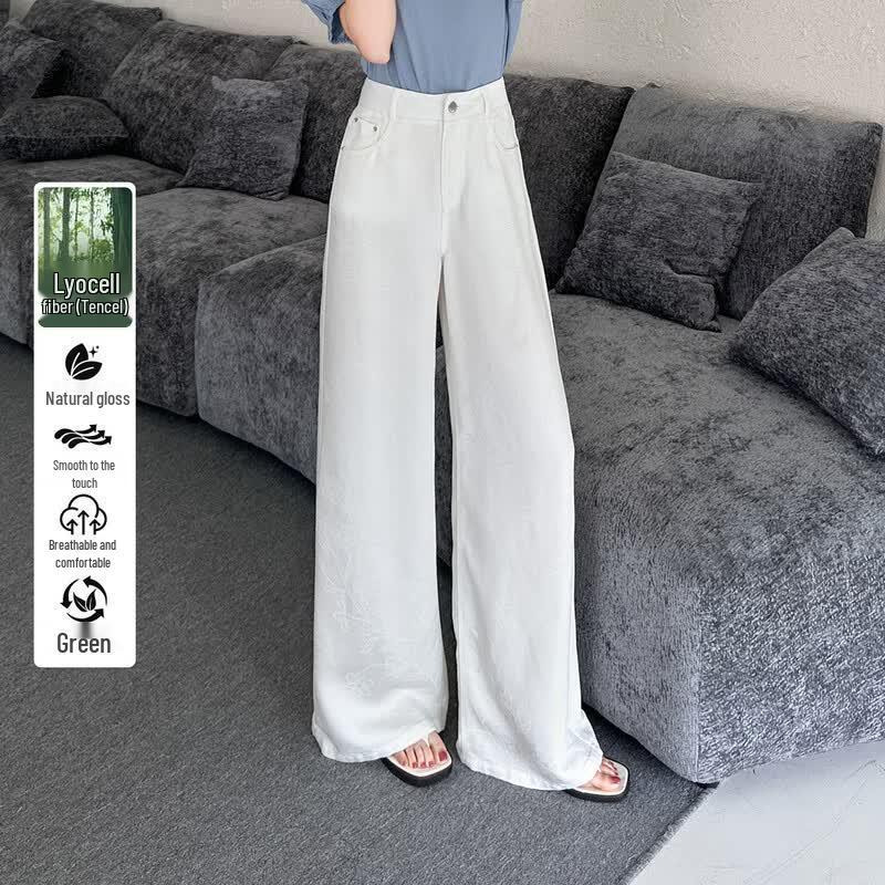 Bailuyu Tencel Blend Wide-Leg Jacquard Casual Pants XL