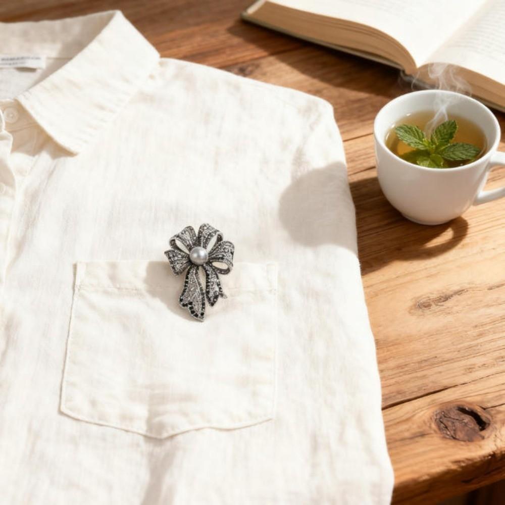 Corsage Ornament Bow Brooch Vintage Black Brooch Clothing Accessories Fully-rhinestone Pin  Banquet