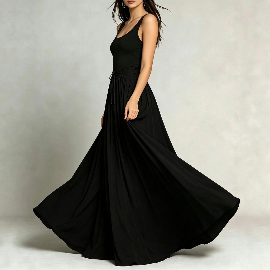 Women's Color Sleeveless Tank Dress with Pockets Long Length for Casual Everyday Wear