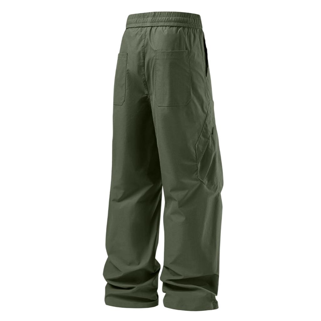 Men's Casual Solid Color Multi-pocket Cargo Pants, Men's Knee-pleated Elastic Waist-cinching Loose Straight-leg Trousers