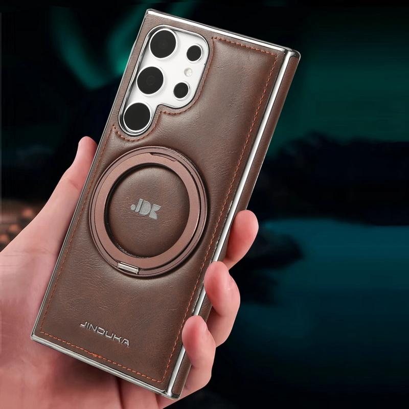 Obchodní kožené pouzdro s magnetickým otočným držákem pro Samsung Galaxy S24 Plus S23 S22 Ultra pro MagSafe Luxusní ochrana objektivu Nárazuvzdorný kryt telefonu