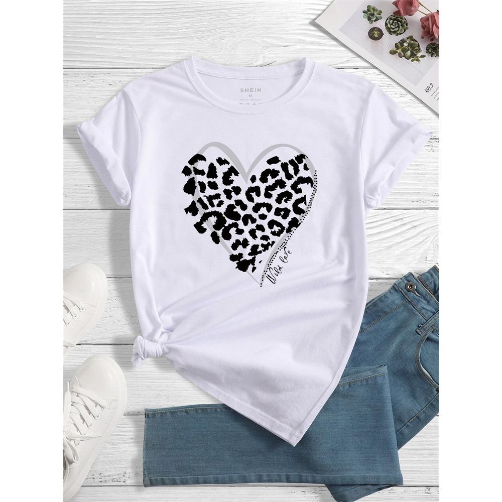 Urban Fashion Women's Leopard-print Short-sleeved Top Summer Daily Casual Women's Crew-neck T-shirt Outdoor Street Elegant Top