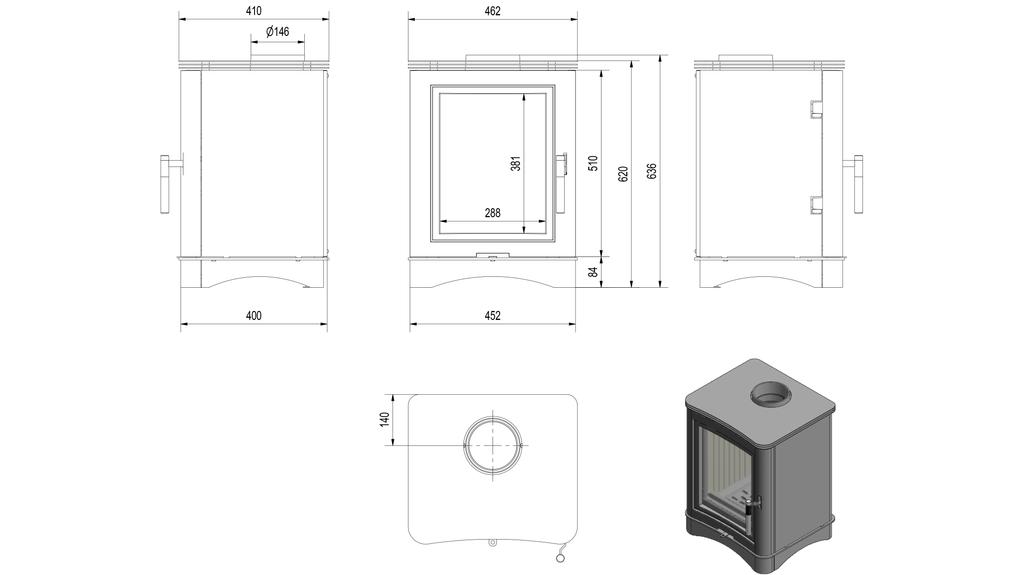 Wood Burning Steel Stove KRATKI K5 Ø 150 7 kW