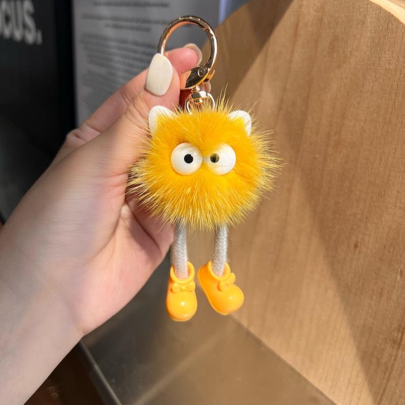 Cute Real Mink Hair Ball Small Coal Ball Car Keychain Pendant Plush Doll Doll Book Bag Pendant Gift