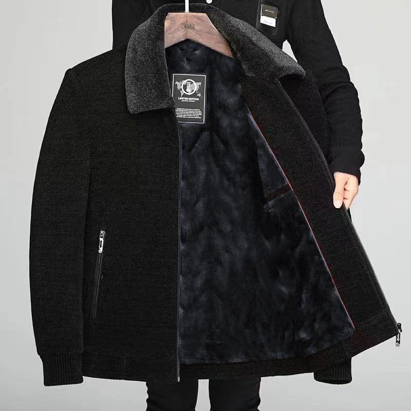 

Thickened Chenille Stand Collar Jacket for Middle-Aged and Elderly Men, Autumn/Winter Casual Wear L (48-57 kg)