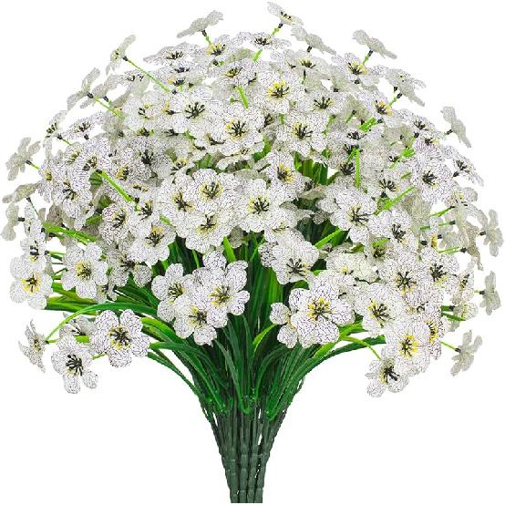 Outdoor Artificial Flowers 21 UV Resistant Bundles Fake Flower Plastic Plants Faux Silk Flowers Porch Hanging Garden Porch Window Box Decorating