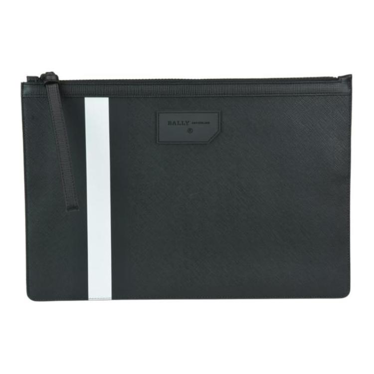 Bally Bollis Classic Black And White Striped Business Zipper Canvas Leather Wallet Clutch Large Men Wallets 6224350