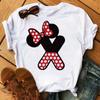 Cute Unisex Tee Cartoon Mickey Mouse Blouse Tops Letter Print T-Shirt Minnie White Tshirt Loose Hippie Clothes