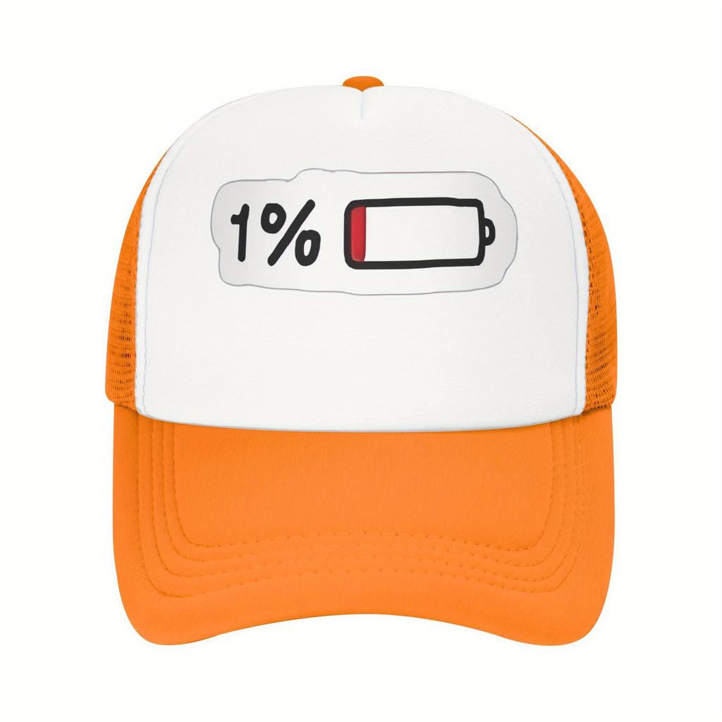Low Battery 1 Percent Graphic Trucker Hat Breathable Mesh Adjustable Snapback Casual Cap