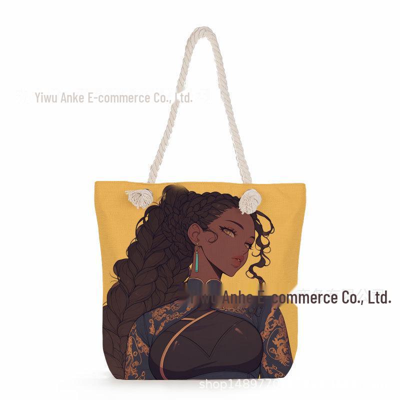 "Women's Lightweight Printed Handbags: Stylish Rope-Strap Shoulder Bags for a Versatile Beach Look"