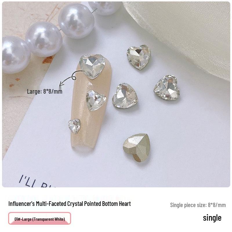 Heart Rhinestone Nail Art Accessories: Super Shiny Crystal Glass In Iridescent Peach, Small & Large Sizes