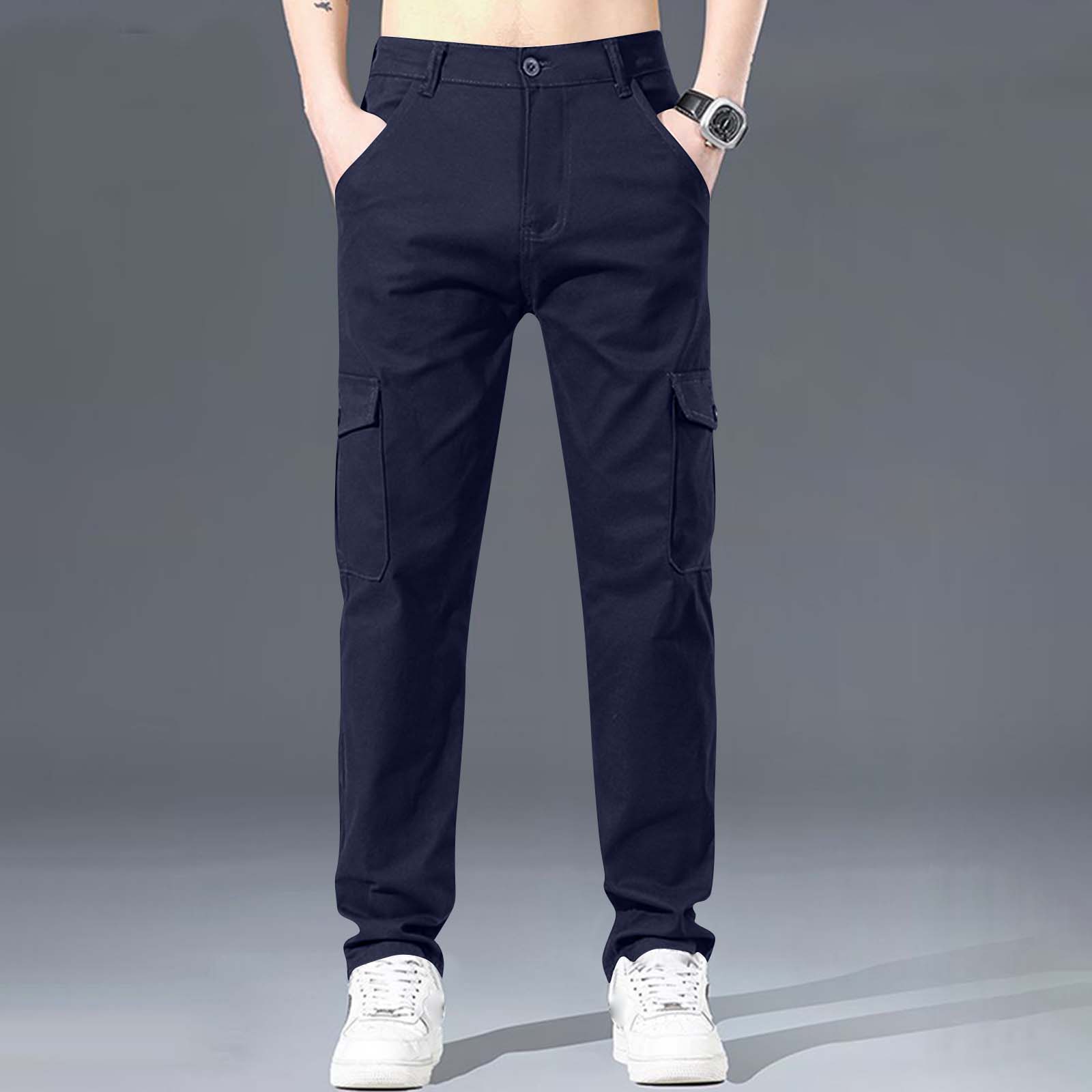 

Men s Solid Color Overalls Multi-Pocket Straight Loose Elastic Casual Sports Outdoor Trousers 36