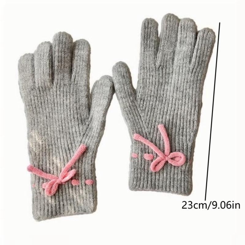 Damen Strick Schleifenhandschuhe Winter Warm Touchscreen Handschuhe Vollfinger Kawaii Japanische Jk Fahrradhandschuhe Y2K Accessoires