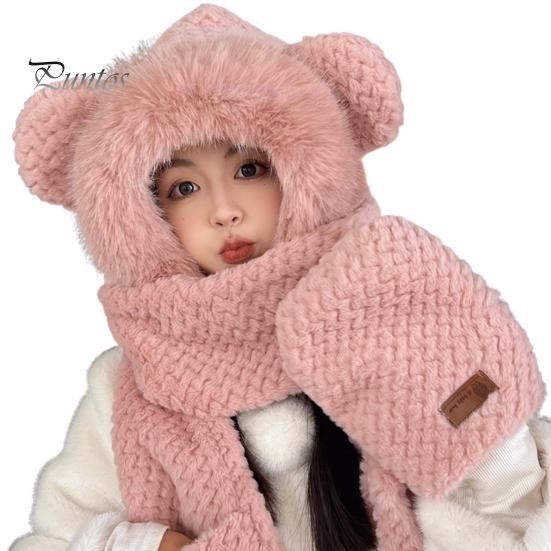 Dámská zimní čepice s integrovaným šátkem a rukavicemi Silná hřejivá umělá kožešina větruodolná Medvěd uši Dekor Plná ochrana Venkovní Cyklistika Turistika Cestování Studená