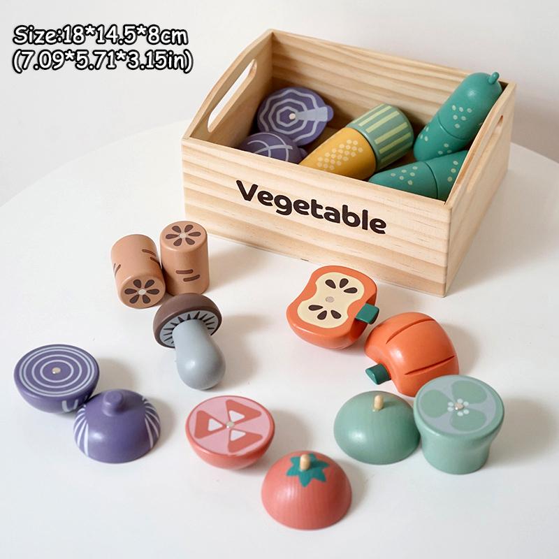 Conjunto de Brinquedos de Cozinha de Madeira para Brincadeiras de Faz de Conta Gancho Magnético Velcro Frutas Legumes Carne Sobremesa Brinquedos Educativos de Role Play