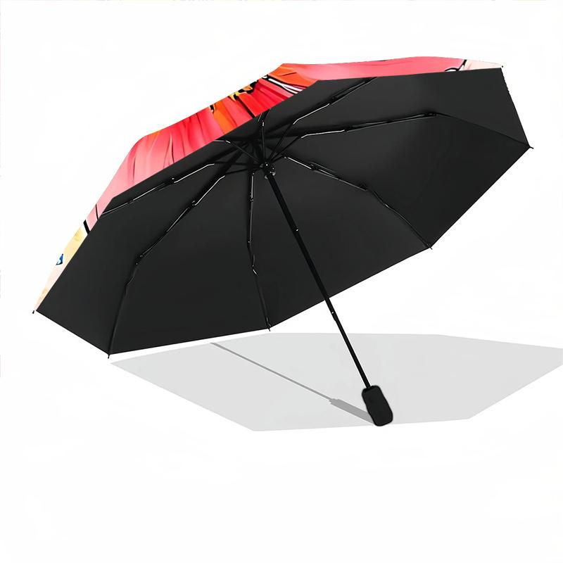 1pc Flower Artwork Automatic Folding Umbrella - Compact 8-Rib Design, Durable Plastic & Iron, Festive Gift, Compact Umbrellan031