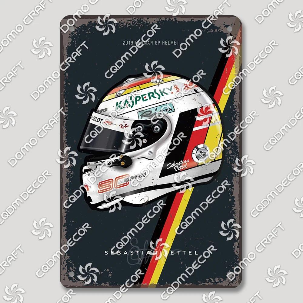 Vintage F Racer Helmet Metal Tin Sign Wall Art Decor  Sport Car Helmets Poster Plaque for Garage Racing Club Bar Pub Home
