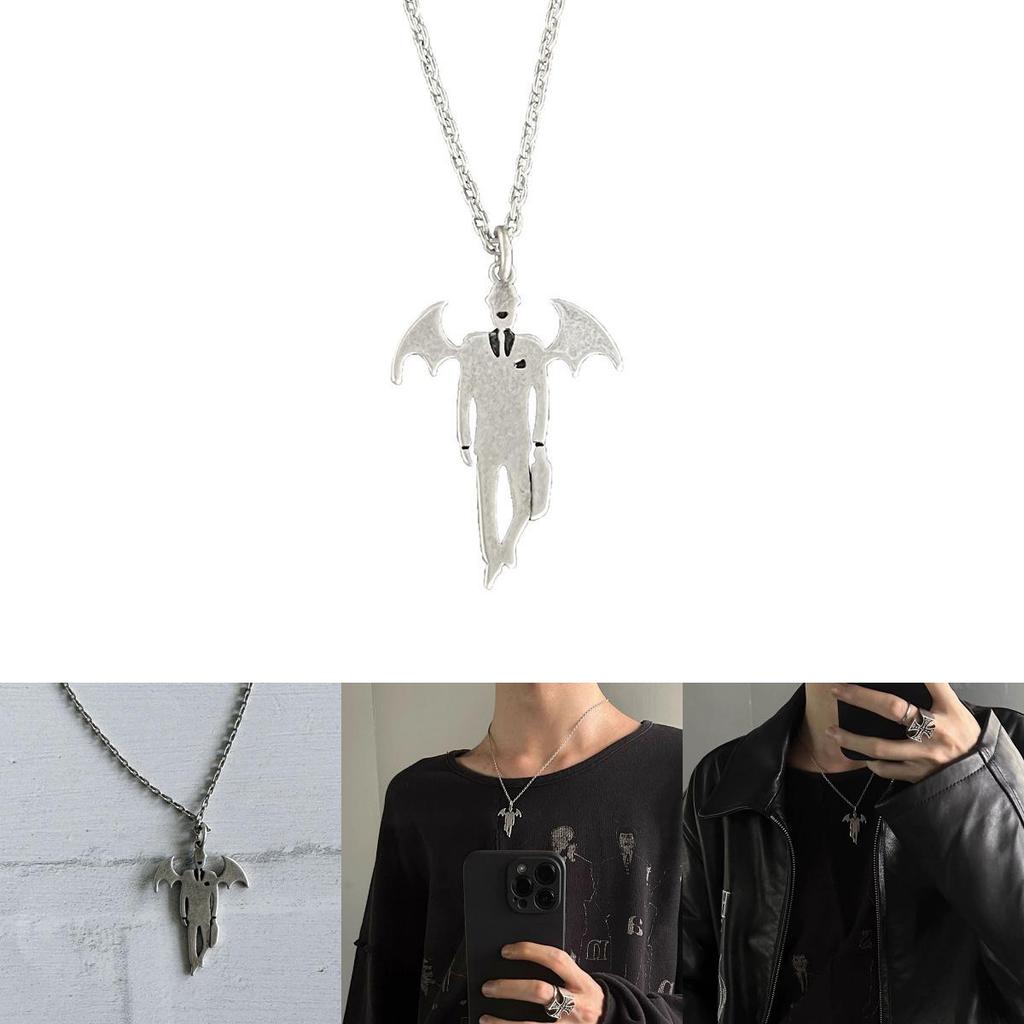 Halloween Vampire Mythology Pendant Necklace With Wing Motif For Costume Accessory