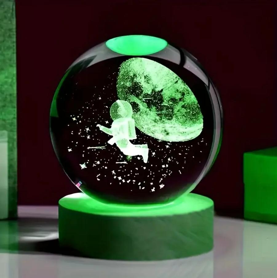 Umgebungslicht Saturn 3D Kugel Lampe Sonnensystem Kristallkugel mit Mehrfarbiger LED Lichtbasis Stimmungslicht Geschenke Geburtstag