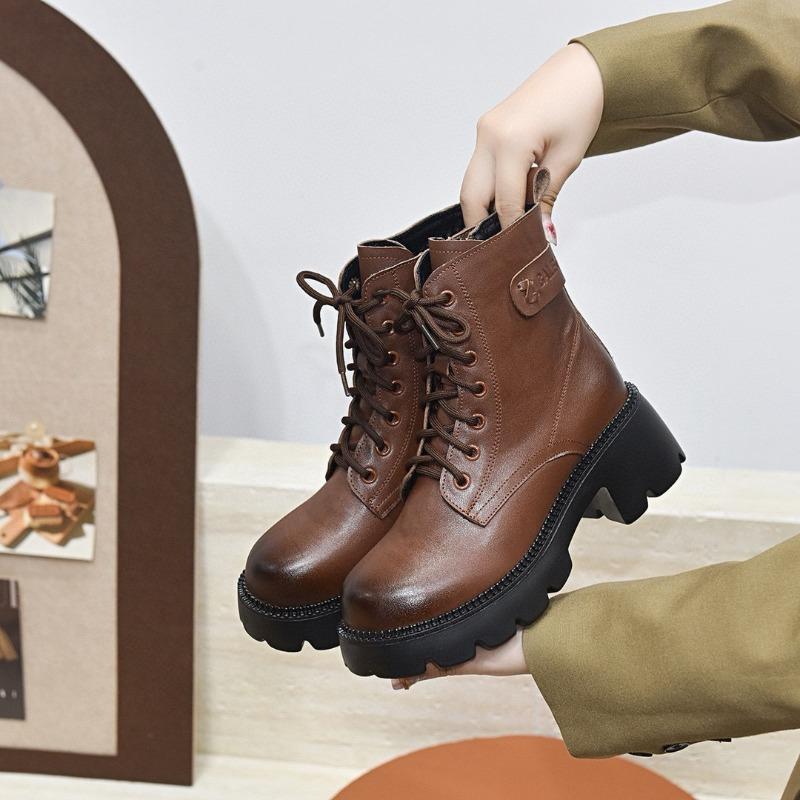 

Ботинки Martin с толстой подошвой, кожаные ботинки Muffin, хлопковые ботинки 40 коричневый