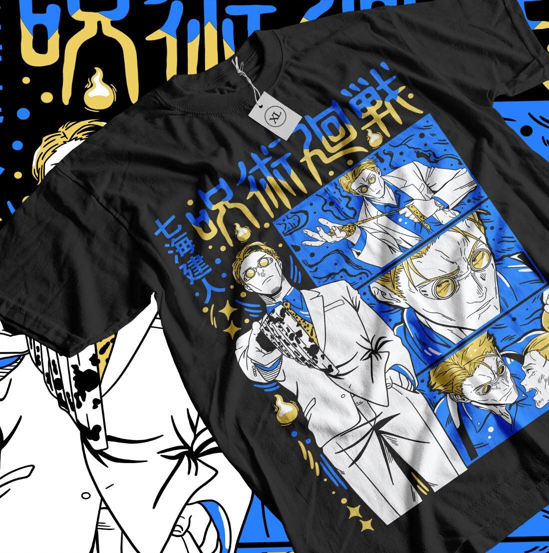 

2026 Summer Jujutsu Kaisen Anime Kento Nanami Printed Loose Shortsleeved Pure Cotton Childrens Tshirt Tide Unisex Casual Y2k S