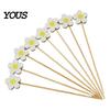 Candied Hawthorn Sticks 100PCS Disposable Fruit Stick, Flower Top Decor Bamboo Skewers, Multipurpose Daisy Sunflower Skewers Food Picks Party