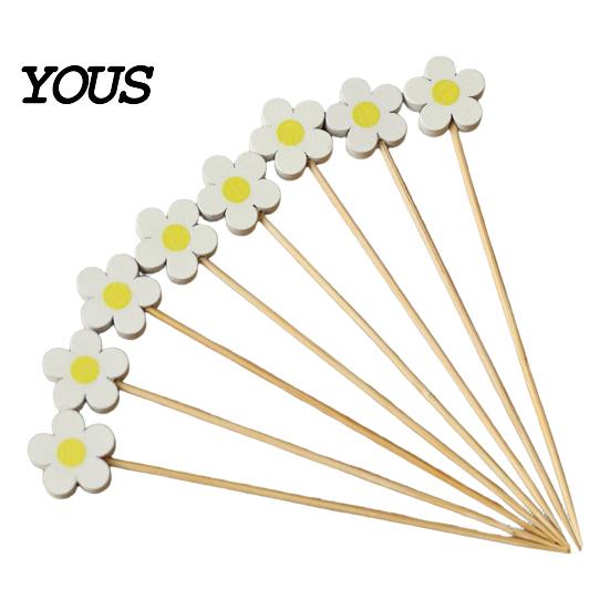 Candied Hawthorn Sticks 100PCS Disposable Fruit Stick, Flower Top Decor Bamboo Skewers, Multipurpose Daisy Sunflower Skewers Food Picks Party