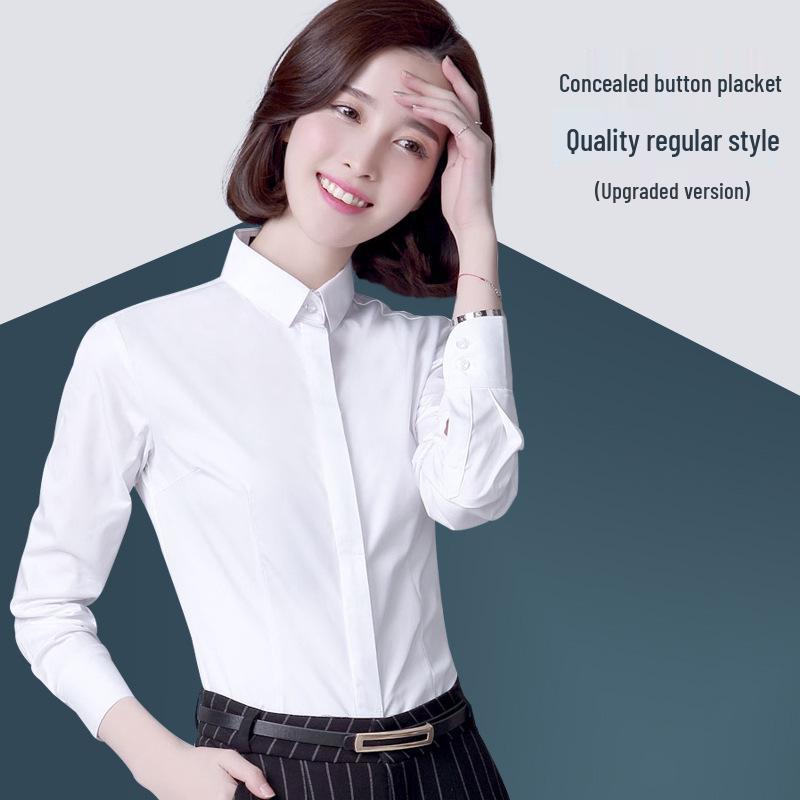 Women's Fleece-Lined Long-Sleeve Shirt: New Autumn/Winter Style, Thick & Warm Base Layer, Professional Formal Wear