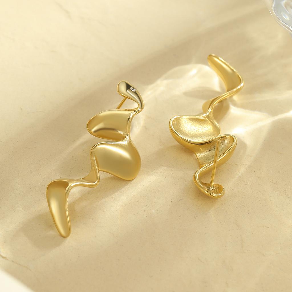 GEMCHIC Women's Gold Snake Earrings Geometric Wavy Shape Statement Jewelry
