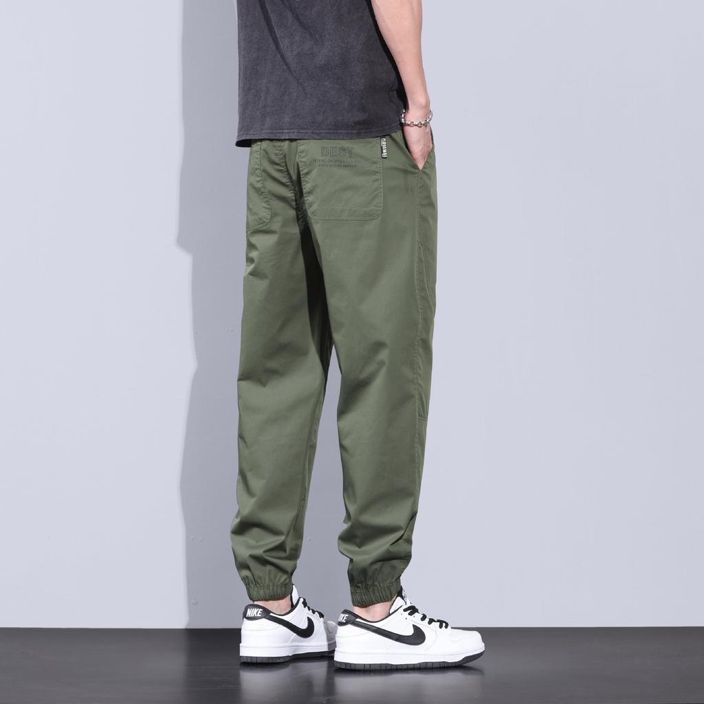 Spring Summer Style Elastic Waist Casual Pants for Men Stretch Straight Drawstring Harem Jogging Long Pants Male