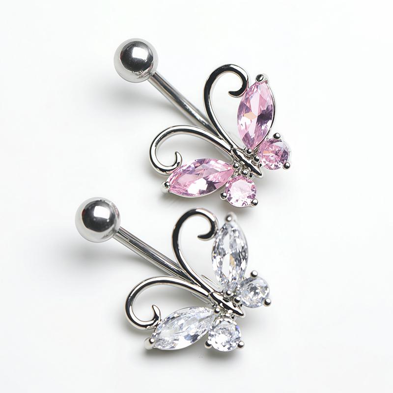 Butterfly Belly Button Ring Navel Rings Zircon Umbilical Ring Hypoallergenic Tummy Ring Piercing