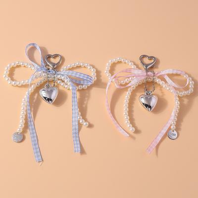 Pretty Handmade Pearl Bowknot Keychain for Women Girl Love Heart Key Ring Pendant Handbag Accessories DIY Jewelry Gift