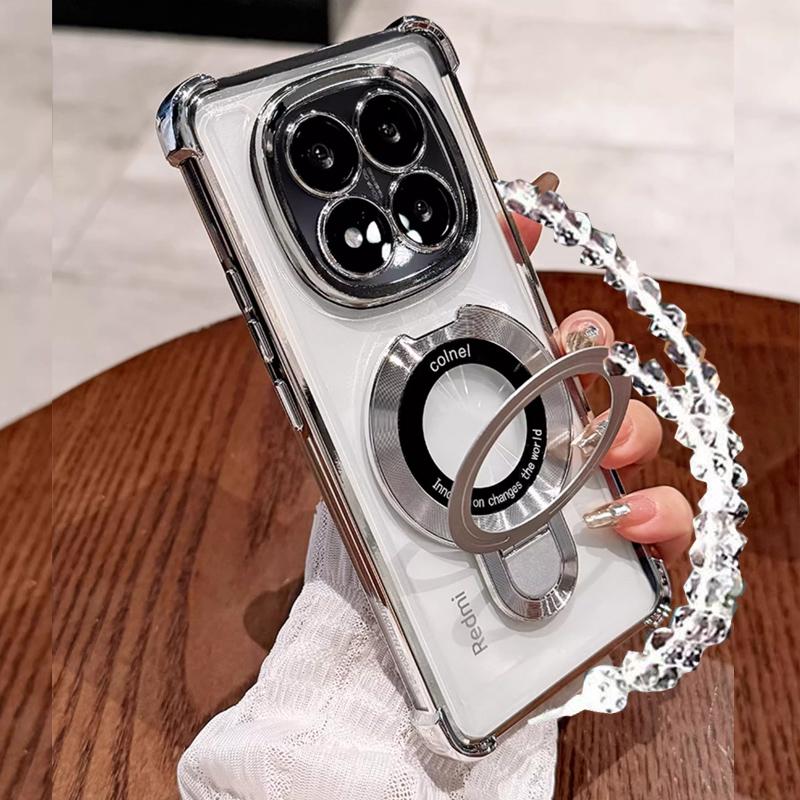 New Glitter Magsafe Magnetic Bracket Holde Bracelet Case for Xiaomi Redmi Note 14 13 12 11 10 Pro 14C 12C 13C Shockproof Cover