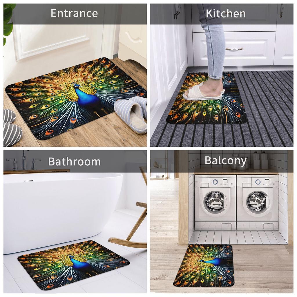 Cute Peacock Pattern Modern Style Front Floor Door Entrance Mats Outdoor Bath Kitchen Doormat Bedroom Carpet Rug