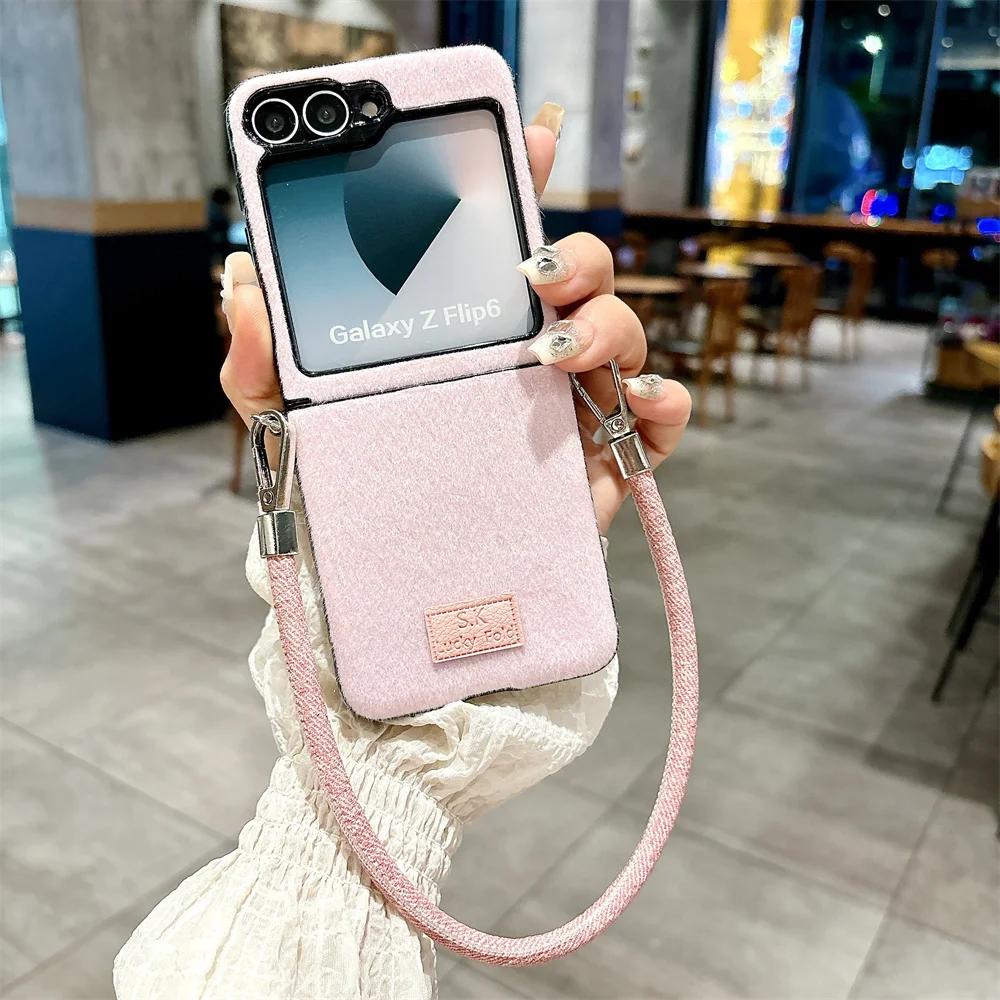 

Чехол для телефона из плюшевой кожи с ремешком на запястье для Samsung Galaxy Z Flip 6 5 4 Flip6 Flip5 Flip4 Flip3 5G защитный чехол For Samsung Galaxy Z Flip 5