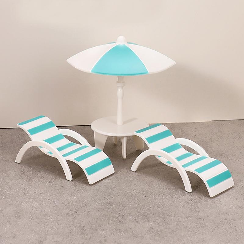 Mini Sun Umbrella, Double Beach Chair Set, Miniature Handicrafts, Toy House Decoration, Micro Landscape Ornaments