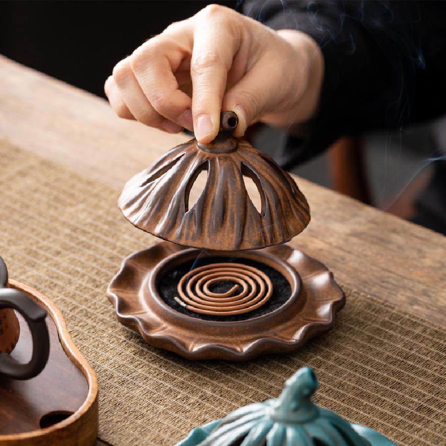Ceramic Lotus Incense Burner Aroma Container Antique Lotus Incense Burner Tea Ceremony, Incense Path, Home Decoration