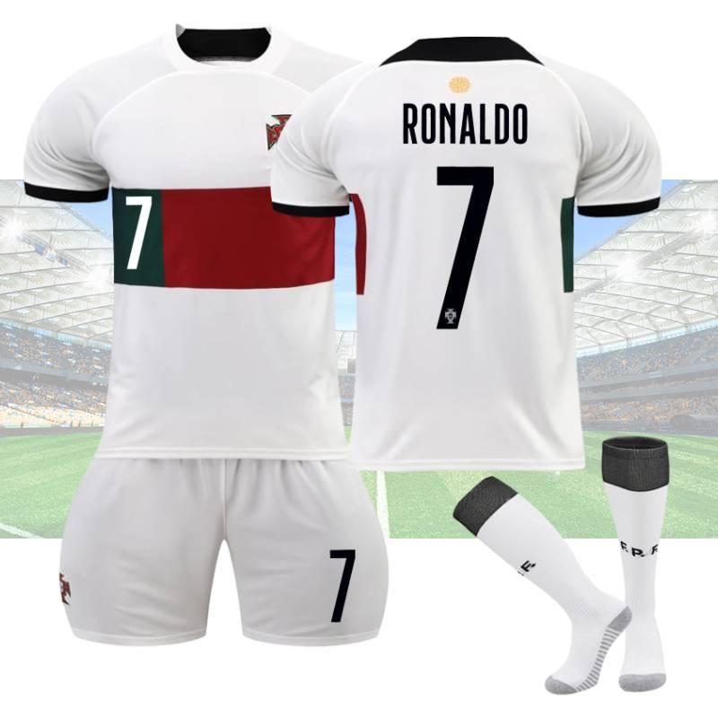 Premium White 7 C.ronaldo Football Kit Set With Original Socks 2022 World Cup Edition