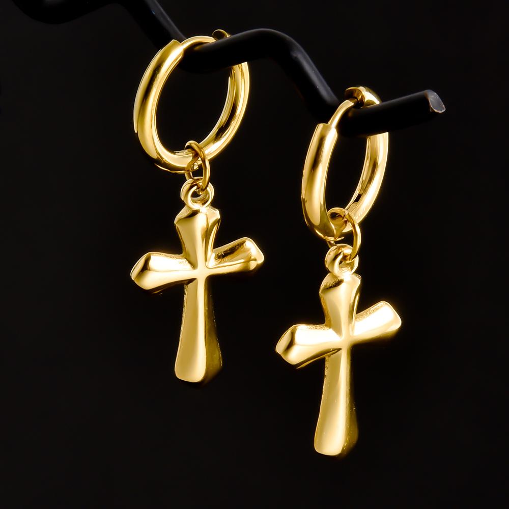 Golden Exquisite Sword Cross Star Hoops Earring Fashion Natural Shell Stainless Steel Earrings For Women Men Accessories Jewelry