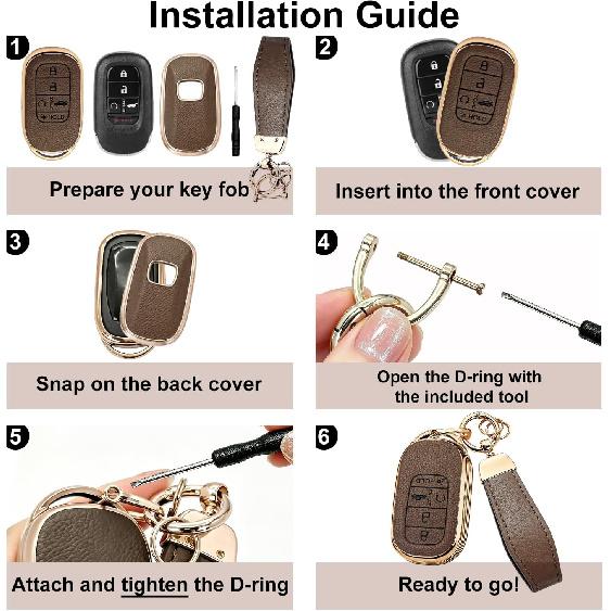 for Honda Key Fob Cover with Leather Texture & Keychain, Beige | Soft TPU Key Shell Case for Accord Civic CR-V HR-V Pilot 2022 2023 2024 2025 2026